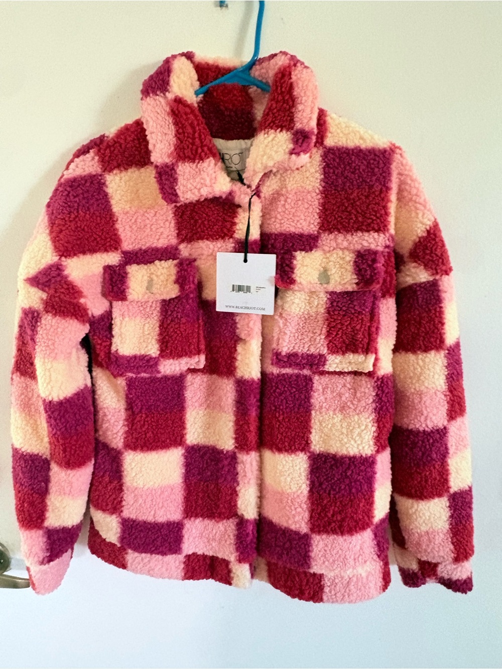 Beach Riot Pink & Magenta Checkered Sherpa Jacket